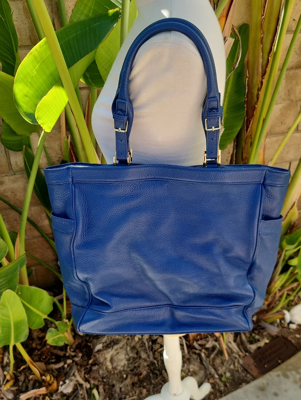 Tory Burch Leather Kipp Tote Bag Purse Navy Blue